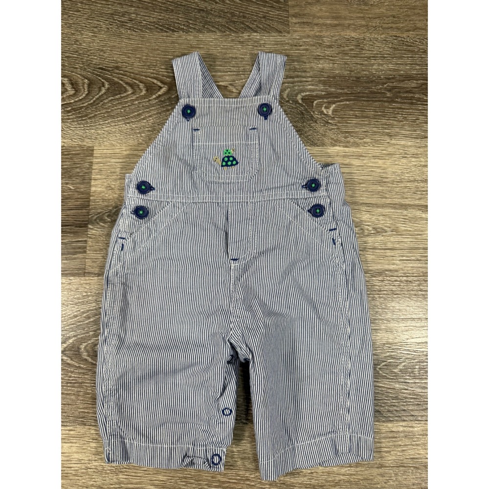 Child of Mine by Carters Baby Boys Blue White Stripe Turtle‎ Overalls 0-3M